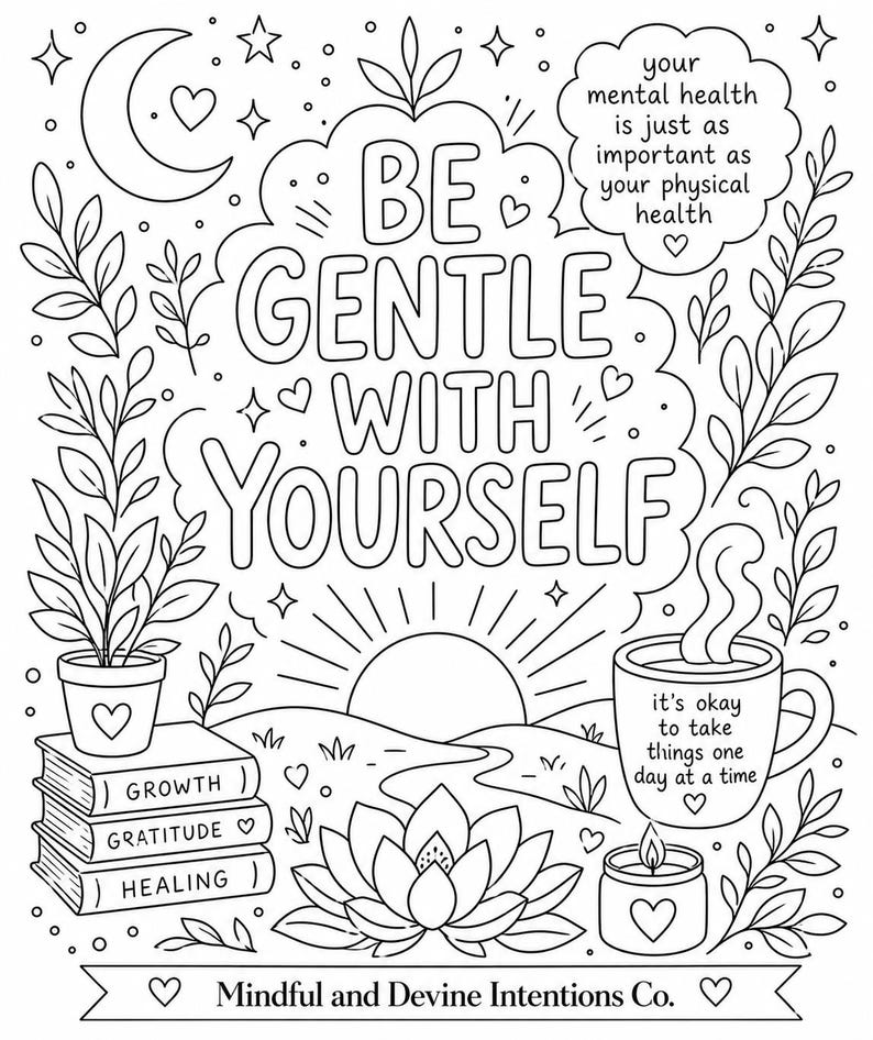 Be Gentle With Yourself Coloring Page - Etsy
