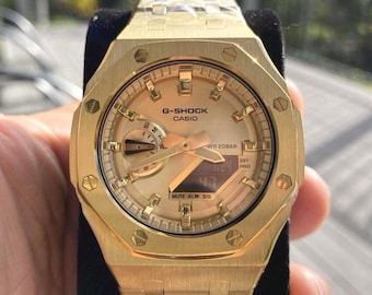 Gold Casio G-Shock GA-2100 Mod Watch with Stainless Steel Bracelet