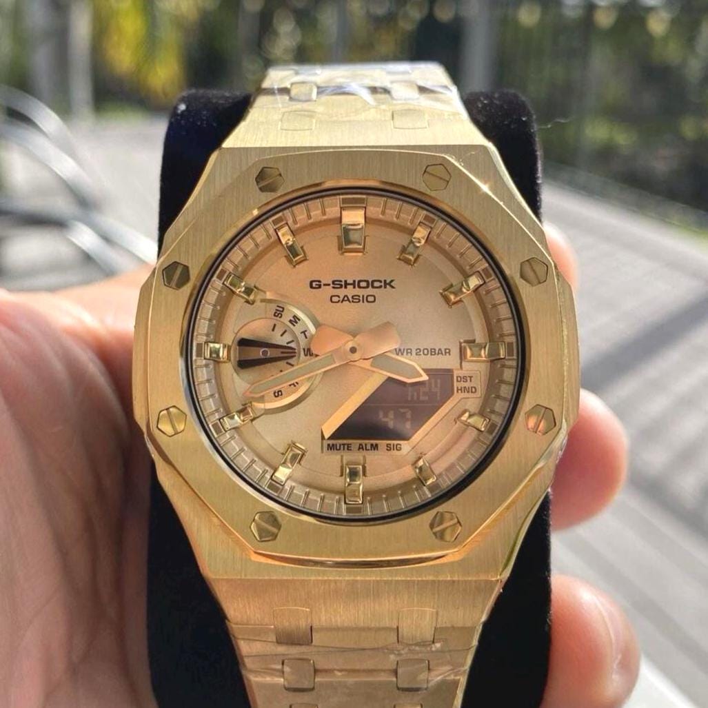 Gold Casio G-shock GA-2100 Mod Watch With Stainless Steel Bracelet