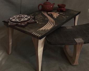 Handcrafted Meditation Set: Ergonomic Kneeling Bench & Plywood Altar Table | Yoga, Spiritual Zen Decor, Eco-Friendly Wood Gift