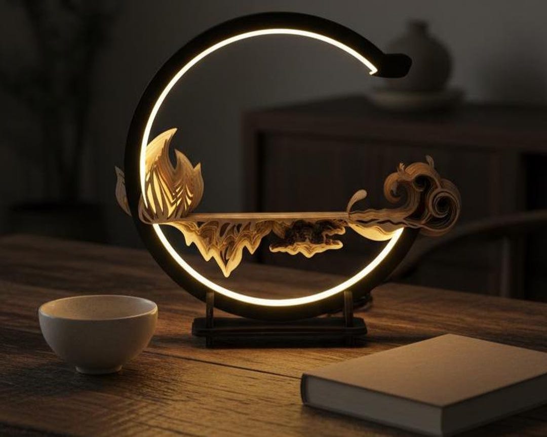 LED Table Mounted Lamp Four Elements, Bedroom Night Light, Unique Desk ...