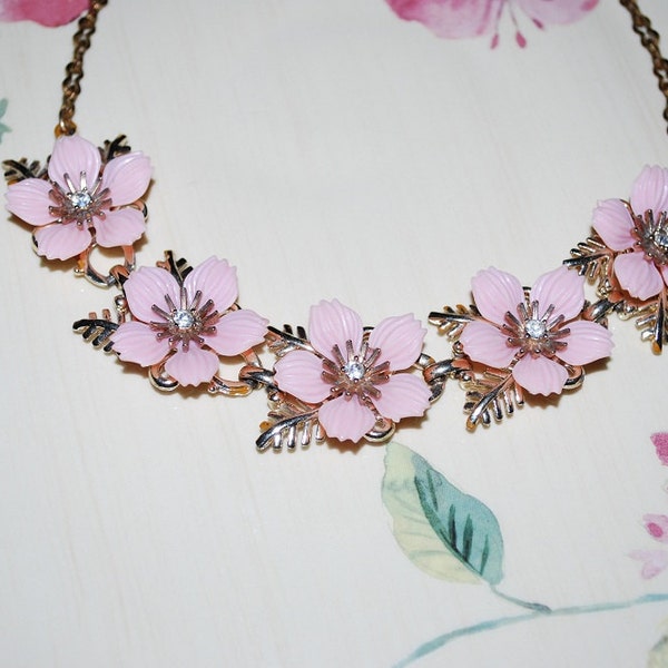 Antique 1940's Pale Pink Thermoset and Rhinestone Choker Necklace - Wedding and Bridal Fashion