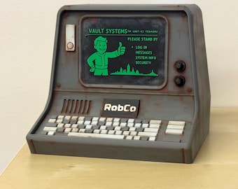 Retro Terminal Miniature – Fan-Made Desk PC Model (9.5 cm) | Post-Apocalyptic Computer Prop | fallout inspired
