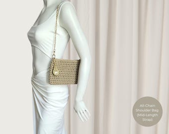 Handcrafted Crochet Purse with Gold Chain, Boho Summer Shoulder Bag, Artisan Cottagecore Gift for Her, Chic Crossbody Handbag for Women