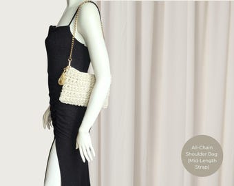 Crochet Bag Handmade, Boho Chic Purse Gift for Her, Gold Chain Crossbody Shoulder Bag, Summer Artisan Handbag, Cottagecore Purse for Women