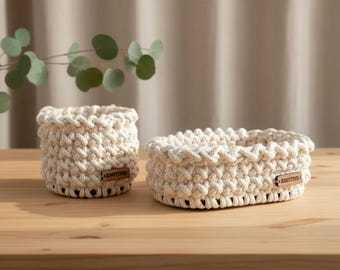 Crochet Basket Set Handmade Boho Home Decor, Cottagecore Rustic Organizer for Kitchen Bathroom, Farmhouse Housewarming Gift, Cozy Storage