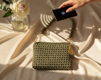 Boho Crochet Purse Handmade with Gold Chain, Cottagecore Gift for Her, Summer Crossbody Shoulder Bag, Artisan Handbag for Women Chic