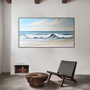 Hand-Painted Textured Ocean Wave Oil Painting | Coastal Beach Canvas Art | Large Seascape Wall Art | Modern Nautical Decor