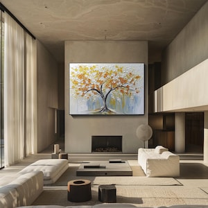Textured Tree Oil Painting, Autumn Leaves Wall Art, Hand-Painted Abstract Nature Canvas, Modern Landscape Decor for Living Room or Office