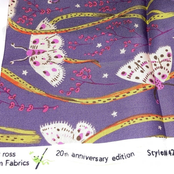 fabric destash - FQ purple Moths from the 10th anniversary line from Heather Ross