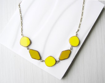 Yellow Necklace, Czech Glass Jewlery, Beaded, Bib, Anitqued Brass, Mustard, Simple, Nickel Free Sterling Silver Option, Colorful