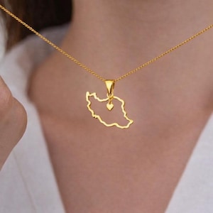 Iran karta hjärthalsband 18k guld persiskt hänge unisex Iran smycken gåva guld eller silver halsband | Iran halsband | Gratis Iran | Gåva till henne