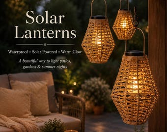 Solar Lanterns Rattan Outdoor, Waterproof Hanging Lantern, Patio Lights, Garden Decor, Backyard Lights, Gazebo Lights, Garden Gift