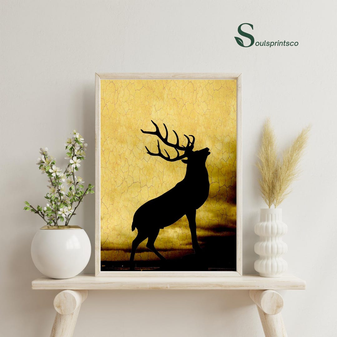 Rustic Deer Wall Art Decor – Vintage Woodland Silhouette Canvas Art for ...