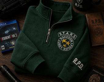 R.P.D. bestickter Viertelreißverschluss, von Resident Evil inspiriertes Geschenk für Gamer