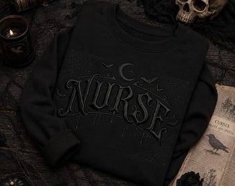Halloween-Kapuzenpullover mit Krankenschwester-Stickerei, Spinnennetz-, Fledermaus- und Mondmotiv, Geschenkidee für Krankenschwestern