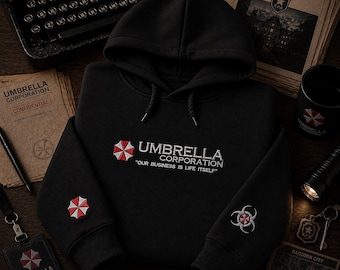 Kapuzenpullover mit Stickerei der Umbrella Corporation, Geschenk für Biohazard-Gamer