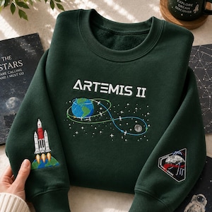 Geborduurde NASA Artemis II sweatshirt hoodie, cadeau voor ruimteverkenning
