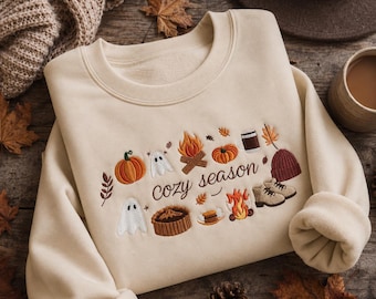 Besticktes Kuschel-Sweatshirt für die Herbstzeit, Pullover aus Baumwoll-Polyester-Mischgewebe