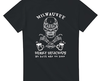 ミルウォーキー「ブリューシティ」スカルビールTシャツ｜ウィスコンシン州のユニークなバーアパレル｜グラフィックTシャツギフト
