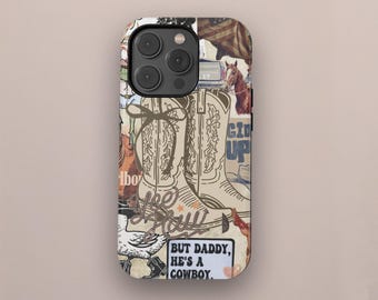 Custodia per telefono con collage Western Preppy, cover protettiva con estetica da cowboy, per iPhone 16, 15, 14, 13, 12, 11 Pro Max, Samsung Galaxy S25, S24, S23, S22 Ultra