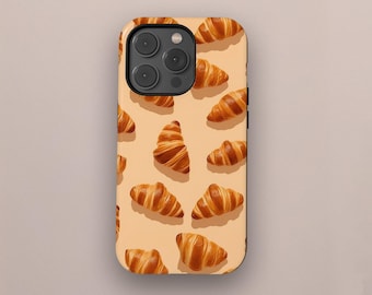Croissant Phone Case, Cute Bakery Food Pattern Case, Aesthetic French Pastry Cover, iPhone 17 16 15 14 13 12 11 Pro Max, Samsung S25 S24 S23
