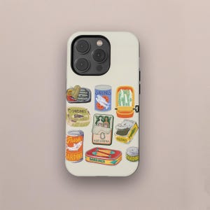 Retro Tinned Fish Phone Case, Sardines Collage, Rustic Aesthetic, iPhone 16 15 14 13 12 Pro Max Plus, Samsung Galaxy S25 S24 S23 S22 Ultra