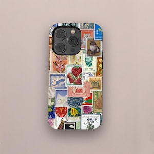 Europe Travel phone Case, Vintage Stamp Collage for Woman Men Protective Cover, iPhone 17 16 15 14 13 12 Pro Max, Samsung S25 S24 S23 Ultra