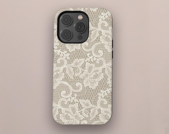 White Lace Phone Case, Trendy Aesthetic Protective Cover for iPhone 17 16 15 14 13 12 11 Pro Max, Samsung S25 S24, Stylish, Gift for Her