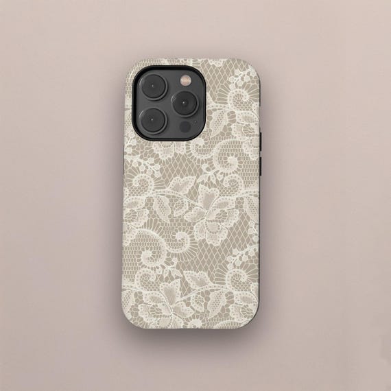 White Lace Phone Case, Trendy Aesthetic Protective Cover for iPhone 17 16 15 14 13 12 11 Pro Max, Samsung S25 S24, Stylish, Gift for Her