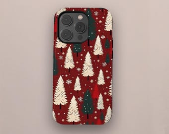 Christmas Tree Phone Case Retro Design Vintage Pattern Xmas Cover for iPhone 17 16 15 14 13 12 11 Pro Max, Samsung S25 S24 S23 S22 S21 Ultra