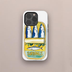 Sardine iPhone Case Retro Tinned Fish iPhone Case La Dolce Vita Phone Case iPhone 16 15 14 13 12 11 Pro Max, Samsung Galaxy S25 S24 S23 S22