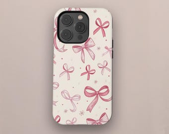 Soft Pink Coquette Phone Cases, Preppy Bow Phone Case, Soft Girl Aesthetic, iPhone 16 15 14 13 12 Pro Max, Samsung Galaxy S25 S24 S23 Ultra