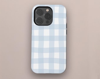 Blue Stripe Plaid Phone Case, Retro Aesthetic Phone Cover, iPhone 17 16 15 14 13 12 Pro Max Mini Plus XS, Samsung Galaxy S25 S24 S23 Ultra