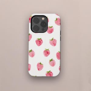 Watercolor Summer Strawberries Phone Case Fruit Lover Girl iPhone 16 15 14 13 12 11 Pro Max X XS, Samsung Galaxy S25 S24 S23 S22 Ultra