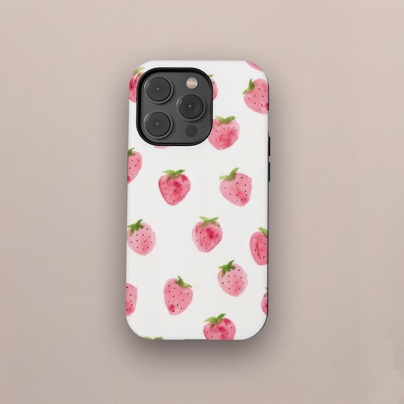 Watercolor Summer Strawberries Phone Case Fruit Lover Girl iPhone 17 16 15 14 13 12 11 Pro Max X XS, Samsung Galaxy S25 S24 S23 S22 Ultra