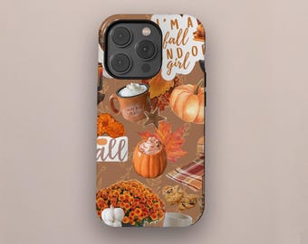 Cute Pumpkin & Autumn Leaves Fall Collage Phone Case, Trendy Aesthetic Halloween Phone Case for iPhone 16 15 14 13 12 11 Pro Max Plus X XS