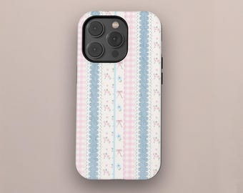 Custodia per telefono patchwork, custodia per iPhone con fiocco civettuolo, custodia per telefono con fiori rosati, iPhone 17 16 15 14 13 Pro Max, Samsung Galaxy S26 S24 S23 Ultra