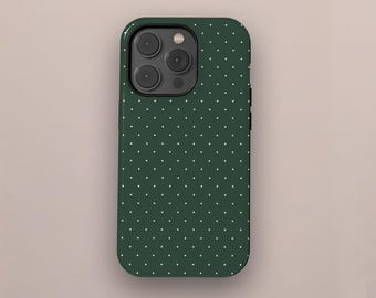 Minimalist Green Polka Dot Phone Case, Cute Trendy Aesthetic Phone Cover for iPhone 17 16 15 14 13 12 11 Pro Max, Samsung S25 S24 S23 Ultra