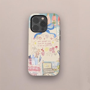 Funda para teléfono con diseño kawaii de collage artístico, con estampado de dibujos animados para mujeres, niñas y adolescentes, para iPhone 16, 15, 14, 13, 12 y 11 Pro Max Plus