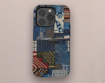 Vintage geruit patchwork telefoonhoesje, seizoensgebonden vakantie telefoonhoesjes, gewatteerde stijl voor iPhone 17 16 15 14 13 12 11 Pro Max, Samsung S25 S24 S23