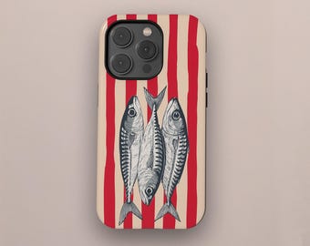 Retro sardineblikje MagSafe gestreept telefoonhoesje, Italiaans zomermoodboardcadeau, iPhone 17 16 15 14 13 12 Pro Max, Samsung S26 S24 S23 S22 Ultra
