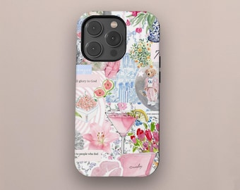 Coquette Collage Phone Case, Cute Aesthetic Phone Cases, Blushing Floral Phone Case, iPhone 17 16 15 14 13 Pro Max, Samsung Galaxy S25 S24