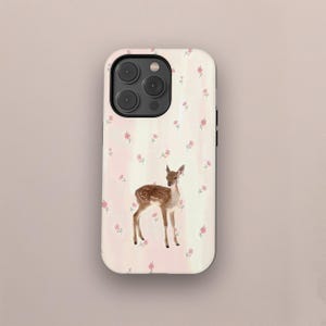 Baby Cute Deer Phone Case, Girly Phone Cases, Cute Floral Wildflower Phone Cover for iPhone 17 16 15 14 13 12 11 Pro Max, Samsung S25 S24 Ultra