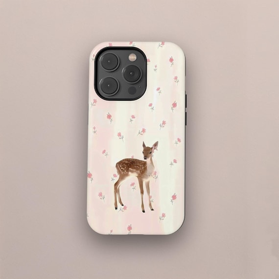 Baby Cute Deer Phone Case, Girly Phone Cases, Cute Floral Wildflower Phone Cover for iPhone 17 16 15 14 13 12 Pro Max, Samsung S25 S24 Ultra