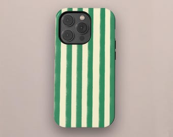 Retro Classic Green Strips Aesthetic Phone Cover for iPhone 17 16 15 14 13 12 11 Pro Max, Samsung S25 S24 S23 S22 Ultra, MagSafe Phone Case