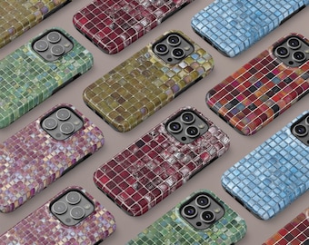 Coque de portable en mosaïque colorée, coque de portable MagSafe en céramique vintage pour iPhone 17 16 15 14 13 12 11 Pro Max, Samsung S26 S25 S24 Ultra
