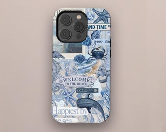 Coastal Phone Case Blue Ocean Summer Beach Lovers Cover for iPhone 17 16 15 14 13 12 11 Pro Max, Samsung Galaxy S25 S24 S23 S22 Ultra