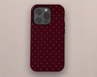 Burgundy Polka Dot Phone Case, Cute Trendy Aesthetic Phone Cover for iPhone 17 16 15 14 13 12 11 Pro Max, Samsung S25 S24 S23 S22 Ultra