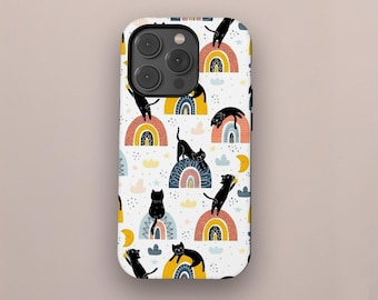 Cat Pattern Tough Case iPhone 17 16 15 14 13 12 11 Pro Max, Samsung Galaxy S25 S24 Ultra, Cute Gift for Her Cat Lover Gift Cat Mom Gift